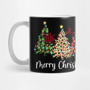 Merry Christmas Tree Buffalo Plaid Red Green Leopard Reindeer Light Top Mug